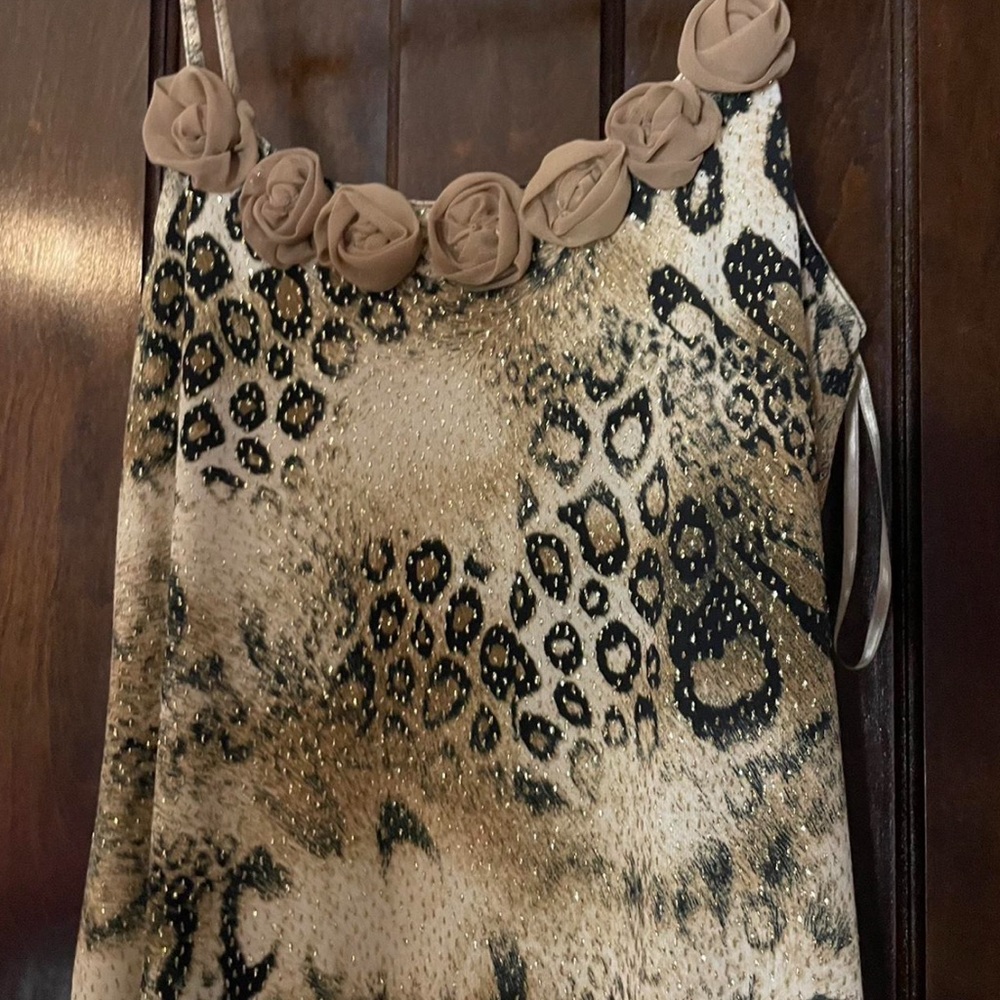 y2k leopard print dress with floral roses on collar